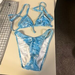 Blue and White Bikini Set